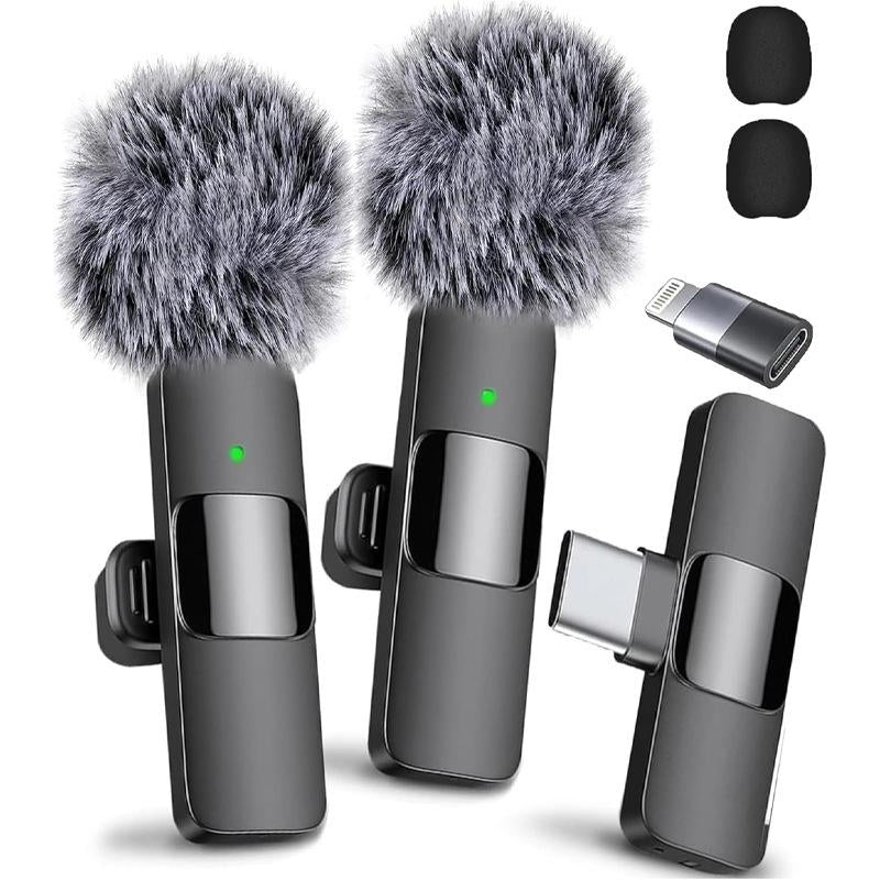2 Mini Microphones with Clearer Audio for Video Recording, Interview, Vlog，Noise Reduction Device Noise Cancellation Stereo Wireless Vlogging Tools Handheld Mic Microfono Minimic