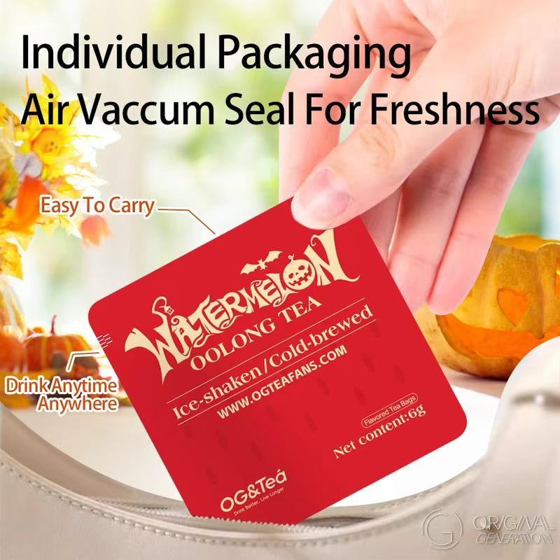 BOGO Halloween Limited Edition 2.0 Watermelon Oolong Tea (25% More Flavor) 2 Cartons 120G (1 Carton 6G×10Packs)×2 with Watermelon Dragon Fruit Apple Strawberry Real Fruit Inside