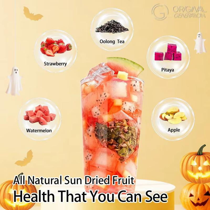 BOGO Halloween Limited Edition 2.0 Watermelon Oolong Tea (25% More Flavor) 2 Cartons 120G (1 Carton 6G×10Packs)×2 with Watermelon Dragon Fruit Apple Strawberry Real Fruit Inside